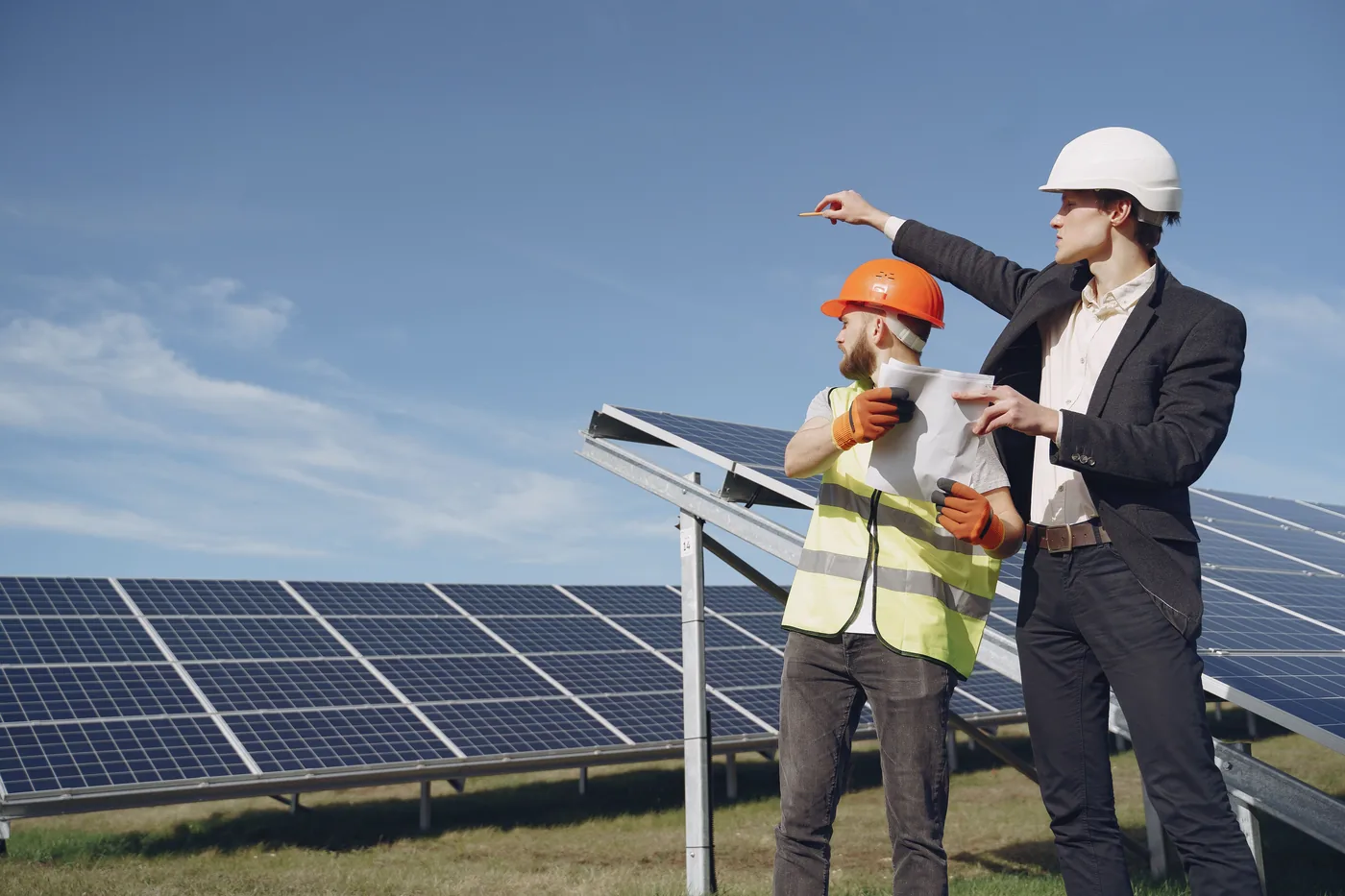 Ground-mounted off-grid solar array on open rural land