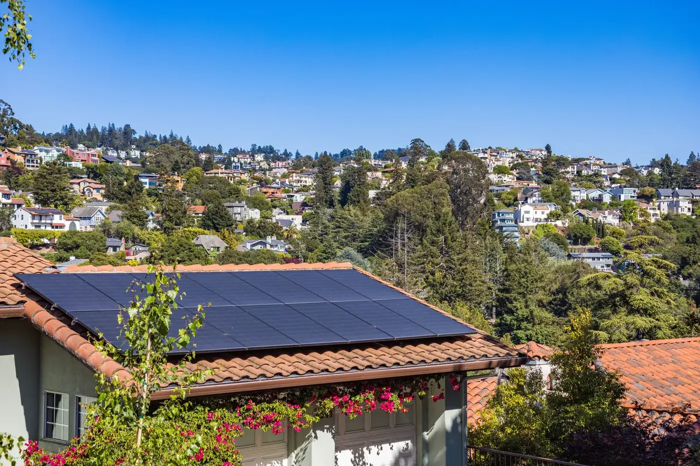 Completed rooftop solar array on a detached family home